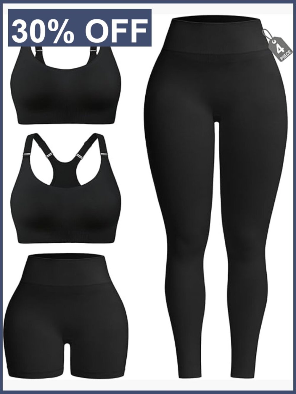 4pc Workout Set with Butt Lifting Shorts Leggings Sports Bras Athletic